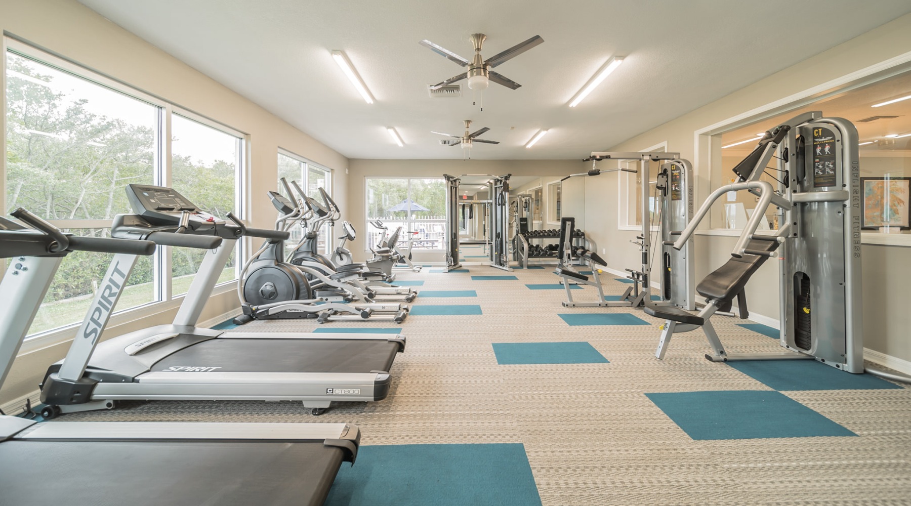 a gym with exercise equipment