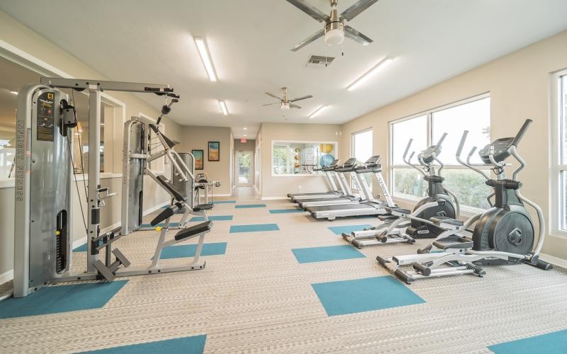 a gym with exercise equipment
